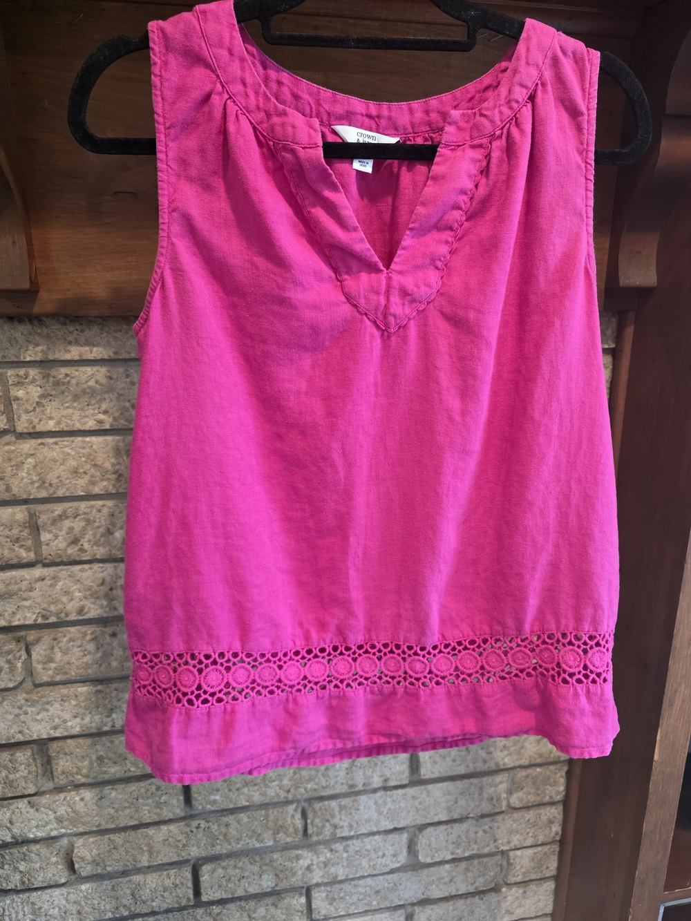 crown & ivy Hot Pink Crochet-Trim V-Neck Tank - Picture 2 of 6